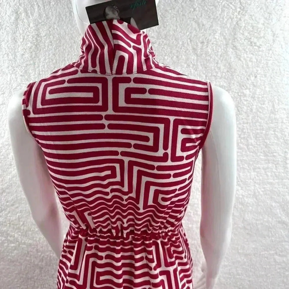 Vfish Designs Geometric Print Dress S High Neck Collar V Neck Minimalistic NWT - Picture 6 of 15